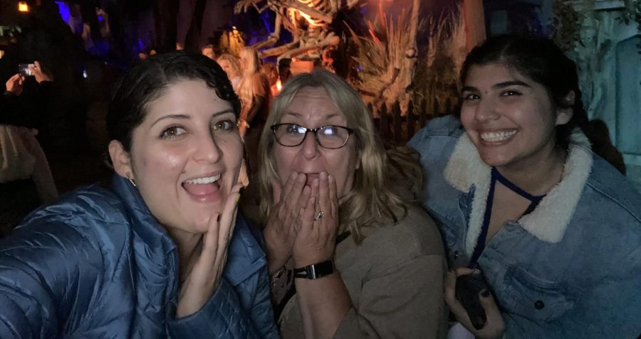 Mrs. Perez, Mrs. Arce and Mrs. Prust enjoy their time at Knott’s Scary Farm. 