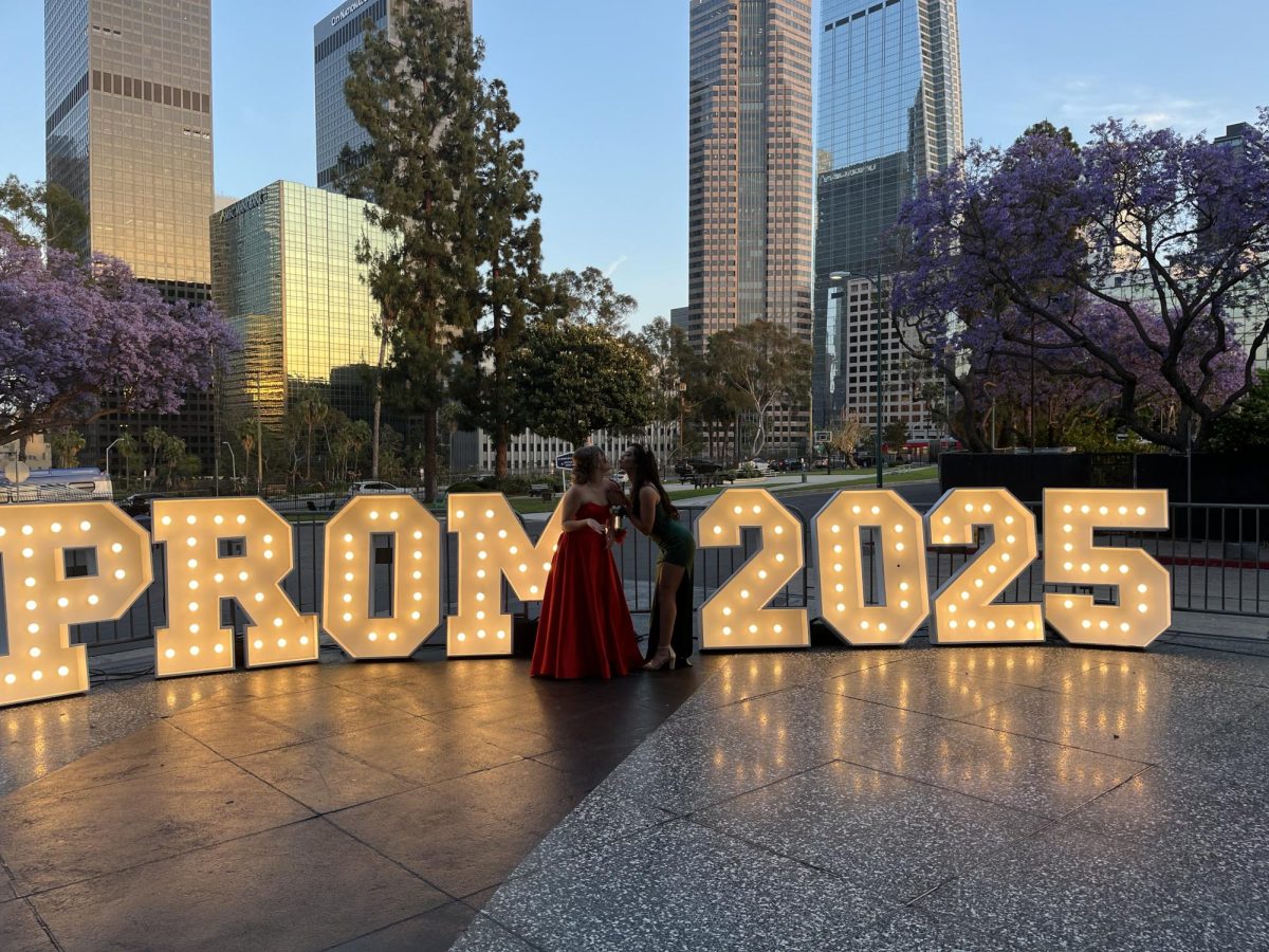 Ellie Trujiloo and Alyssa Franco under the city lights at Prom!